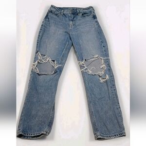 American Eagle Mom Jeans Size 4 Distressed Ripped Rigid Denim